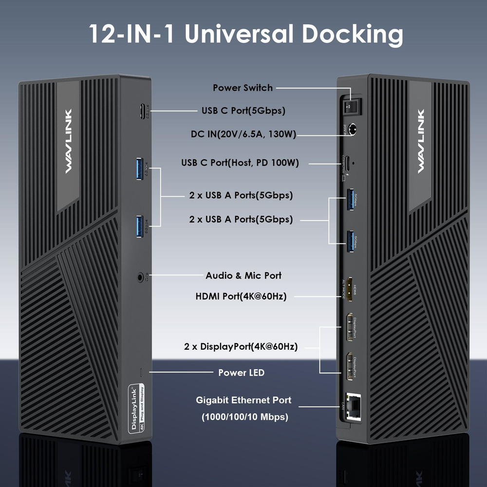 Универсальная док-станция Wavlink USB-C с тройным дисплеем 4K, док ...