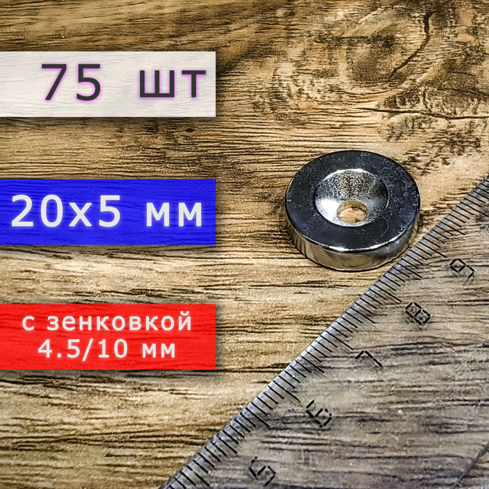 Неодимовый магнит для крепления универсальный мощный (магнитный диск) 20х5 с отверстием (зенковкой) 4.5/10 #1