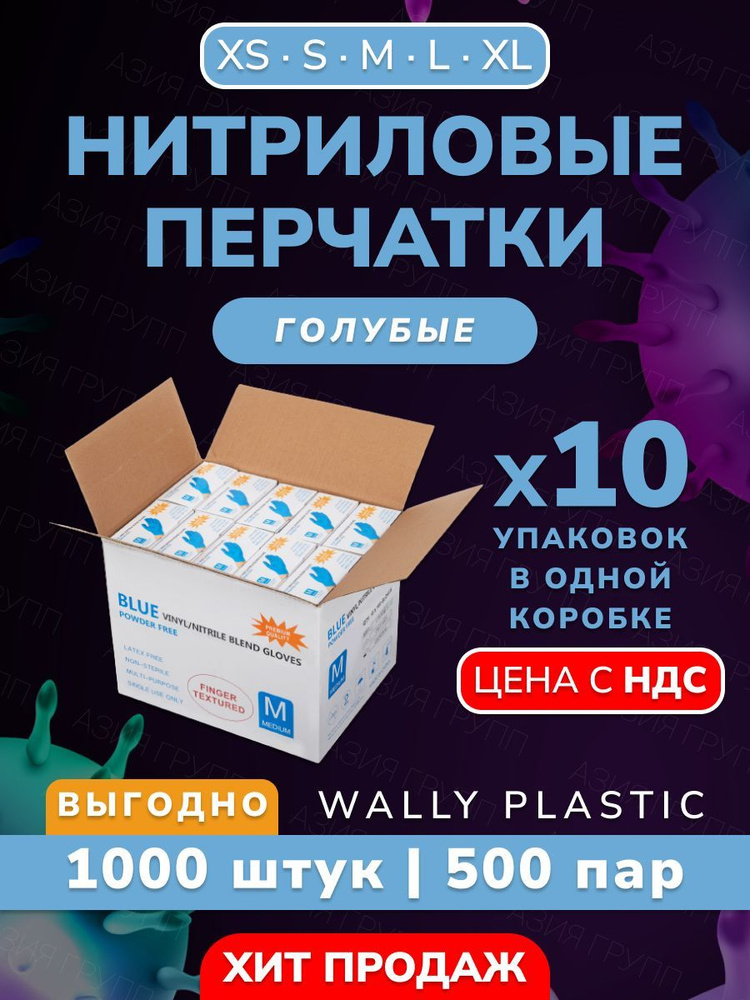 Перчатки нитриловые одноразовые неопудренные 1000 шт. - 500 пар (нитрил - винил)  #1