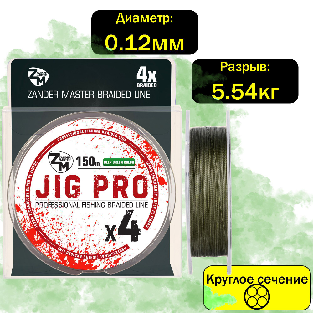 Плетеный шнур плетенка леска для рыбалки ZanderMaster "JIG PRO" 150м зеленый зимний  #1