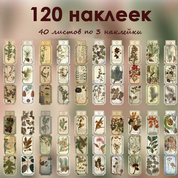 Винтажные наклейки 120 шт. Растения для ежедневника, оформления открыток и подарков. Набор стикеров для #1