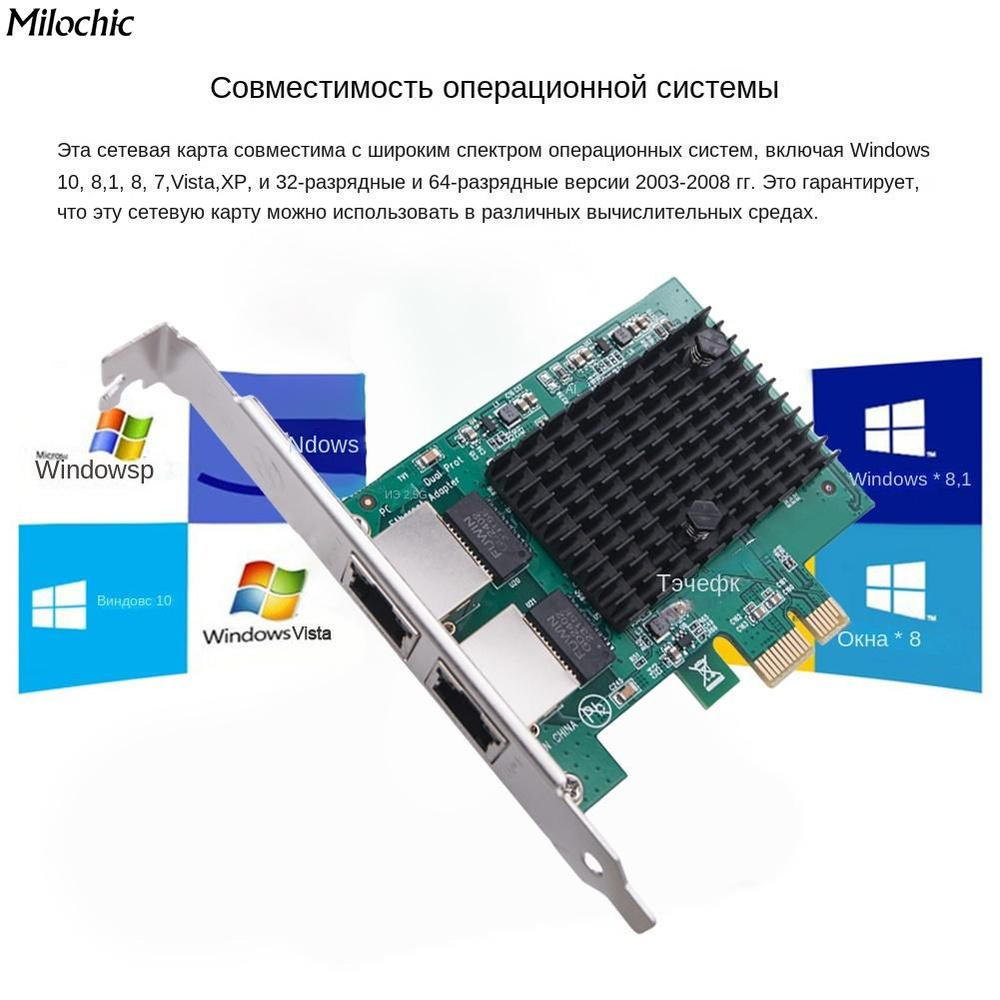 Сетевая карта milochic Сетевая карта PCI-E X1 Ethernet Порт RJ45 2 ...