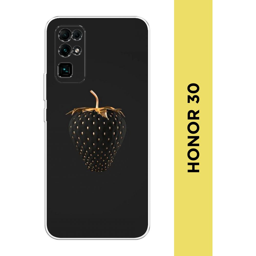 Силиконовый чехол на Honor 30 / Хонор 30 "Черно-золотая клубника ...