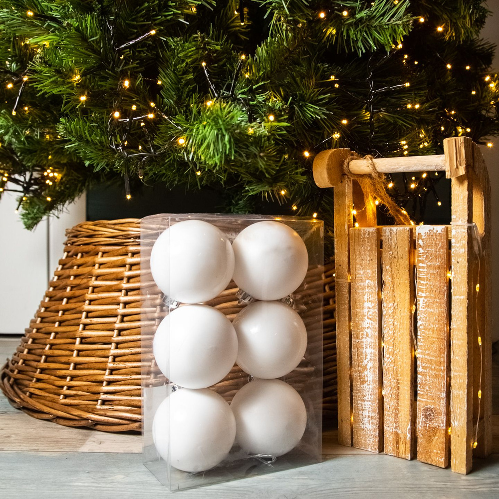 Новогодние елочные игрушки шары на елку набор 6 шт / Пластиковые шарики на ель 80 мм / Елочное украшение #1