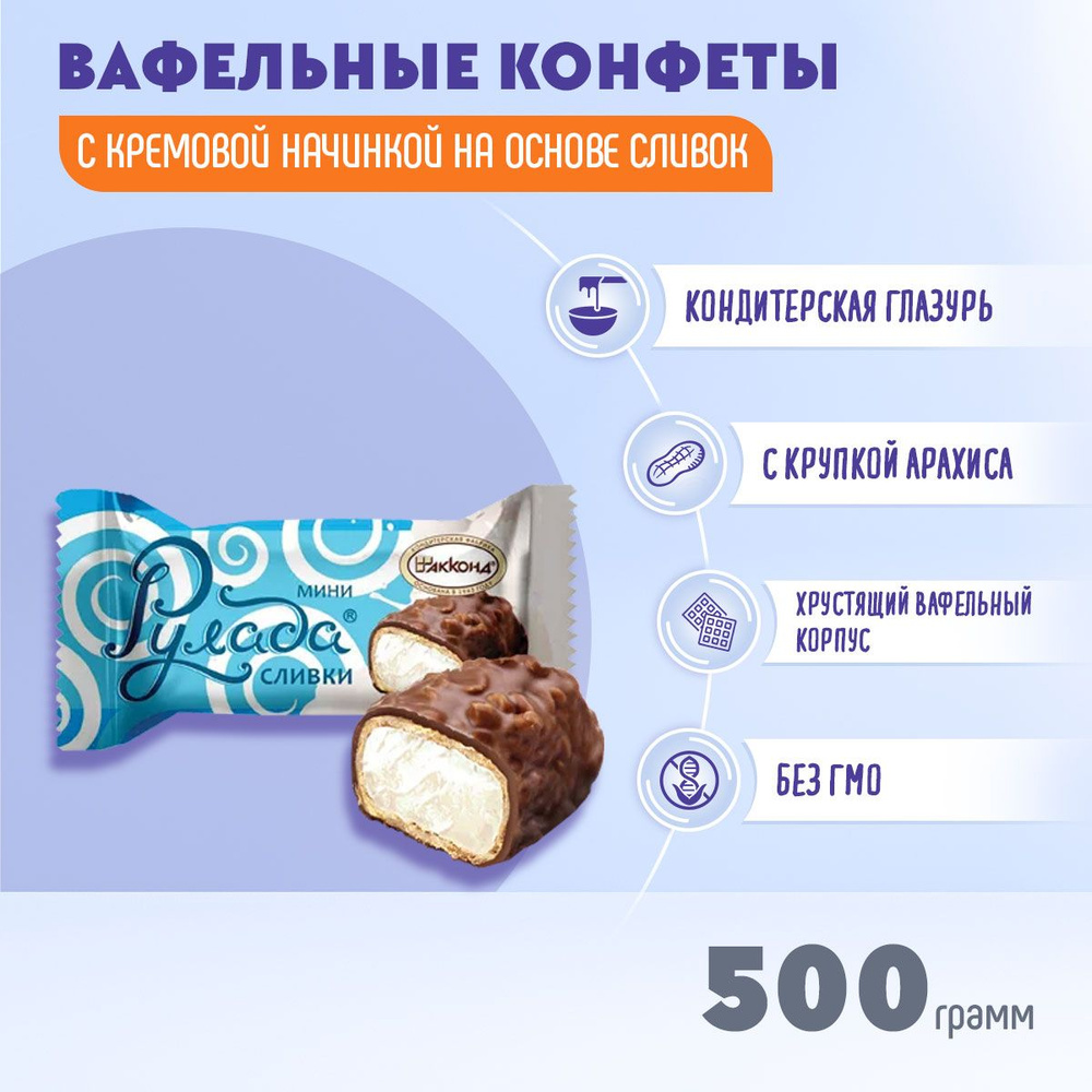 Конфеты Рулада Мини Сливки глазированные 500 грамм Акконд - купить с  доставкой по выгодным ценам в интернет-магазине OZON (445747350)