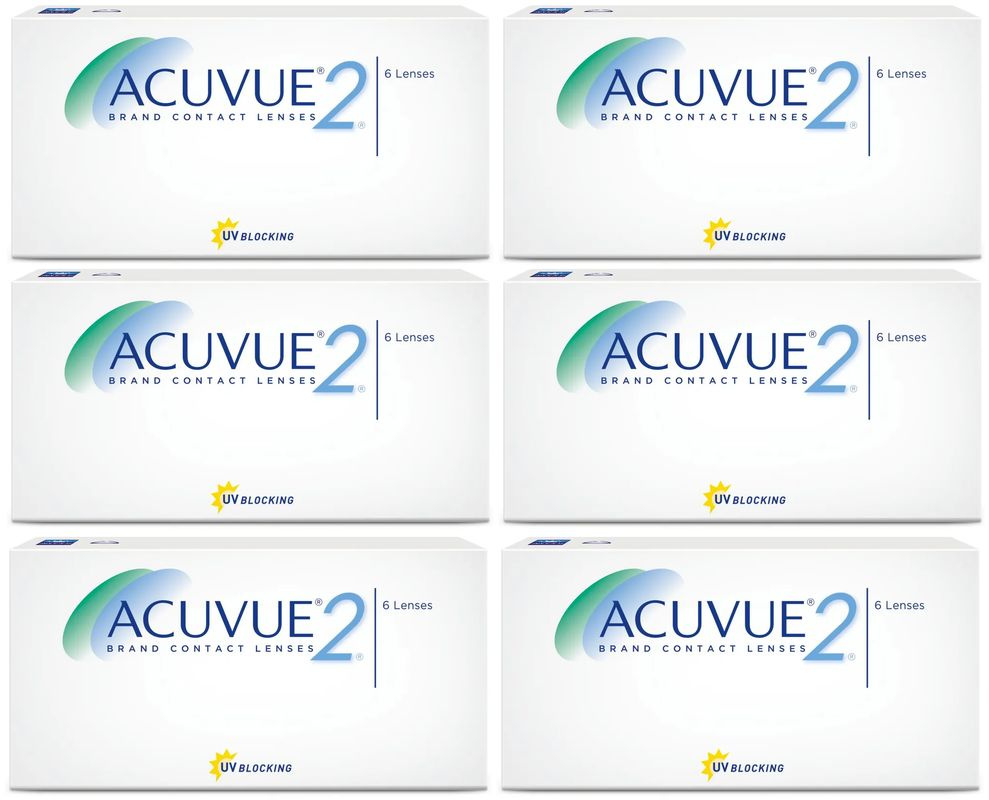 ACUVUE 2 Контактные линзы, +8.00 / 8.7/ 14.0, 36 штук (6 пачек по 6 линз) гидрогелевые (материал повышенного #1