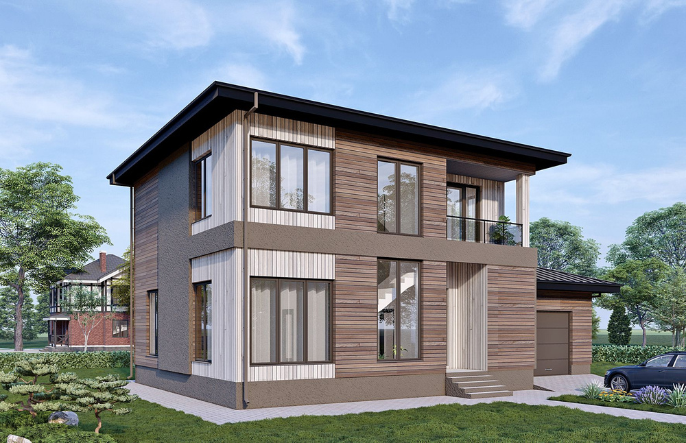 Проект Rg6192 - Двухэтажный дом с пятью спальнями, гаражом и выходом на чердак (221 м2, 11м x11м)  #1