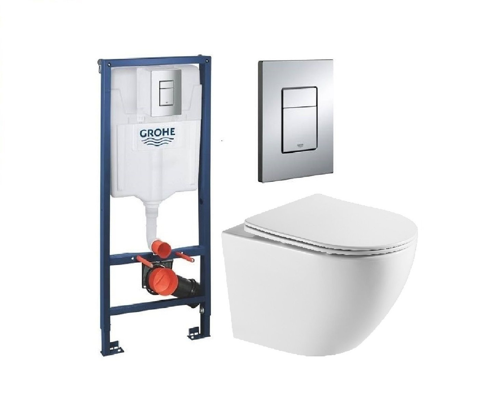 Комплект: Инсталляция Grohe хром квадрат + Унитаз подвесной Azario ...