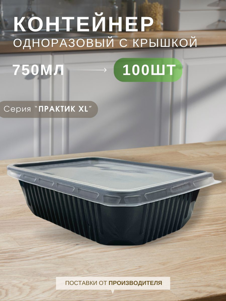 Контейнеры одноразовые с крышкой пластиковые черные для хранения и заморозки продуктов, набор контейнеров #1