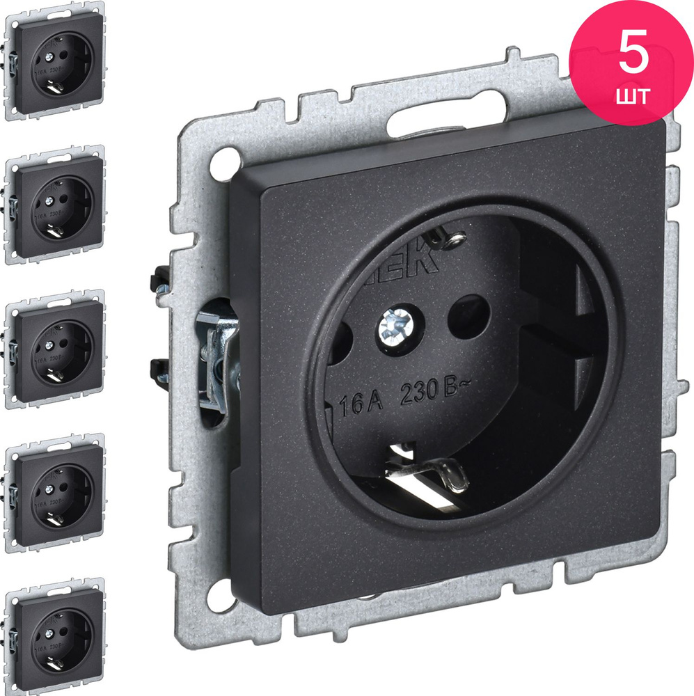 Розетка силовая штепсельная IEK / ИЕК Brite РС11-1-0-БрЧ, 16А черный с ...