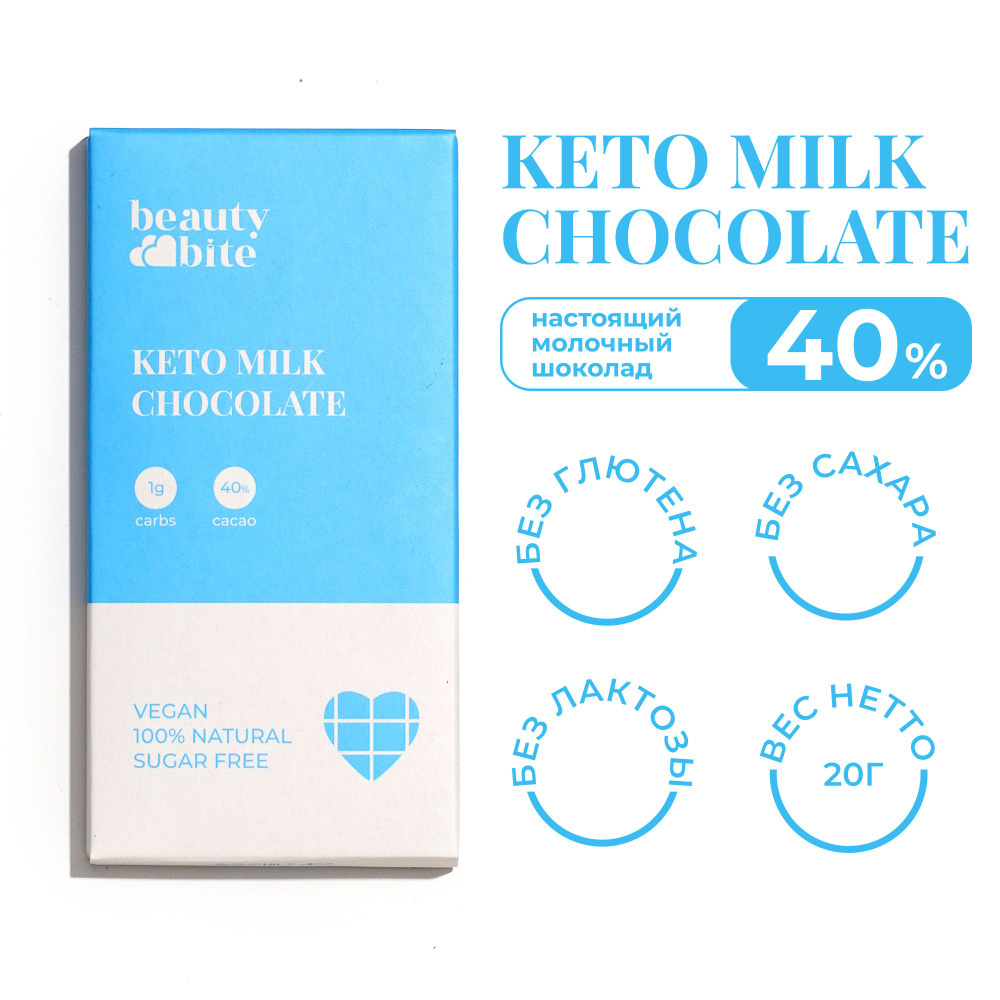 Кето шоколад молочный Beauty Bite. 20 г. Без сахара, без молока ...