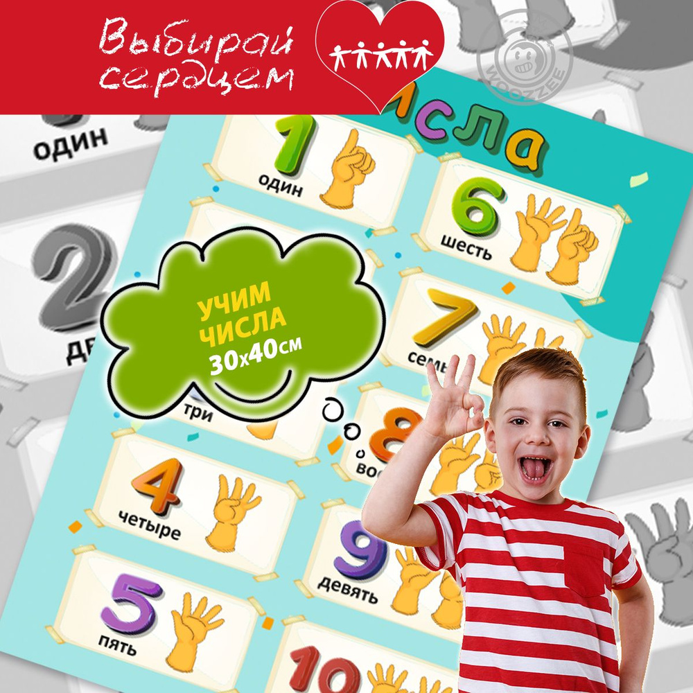 Плакат Woozzee Числа для тренировки счета для детей обучающий, состав ...