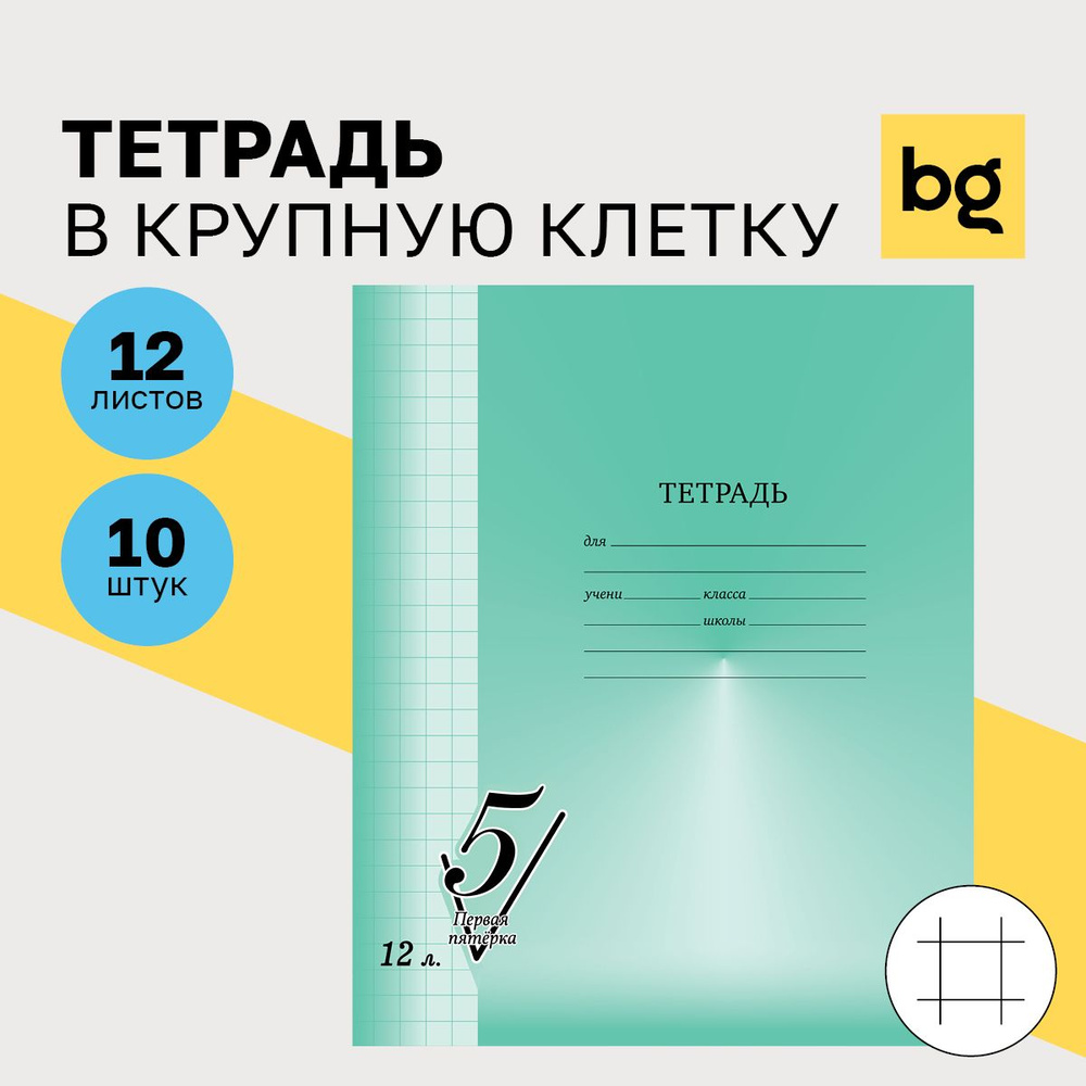 Тетради для школы в крупную клетку, 12 листов, Комплект/набор школьных  тетрадей 10 штук BG 