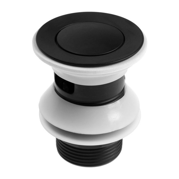 Донный клапан Zein, 1 1/4", маленькая кнопка, с переливом, для раковины, черный  #1