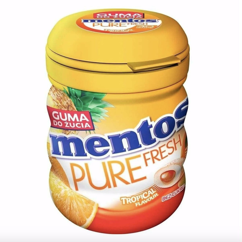 Жевательная резинка Mentos Pure Fresh Tropical со вкусом тропических фруктов (без сахара), 100 г  #1