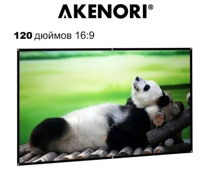 Полотно для проектора 120 ДЮЙМОВ Akenori серый с кольцами В ТУБУСЕ 16:9 ...