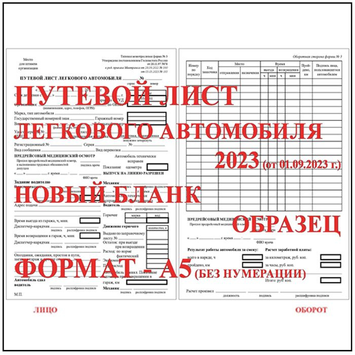 Путевой лист легкового автомобиля 200 штук НОВЫЙ БЛАНК с 1 сентября 2023  #1