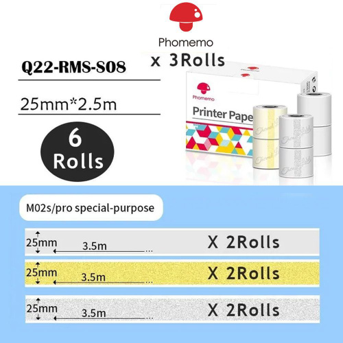 Самоклеящаяся термобумага для принтера Phomemo M02S / M02Pro 25mmx3.5mm ...