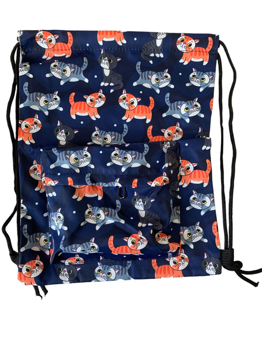 Сумка-мешок спортивная, Темно-синяя с котиками/с внешним карманом на ...