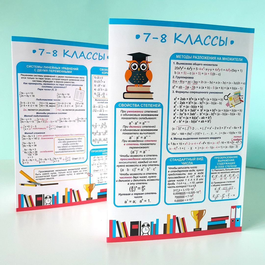 Обучающий буклет алгебра (7-8 класс) для средней школы, формат А5 с ...