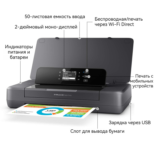 HP Принтер струйный OfficeJet 200 Mobile, Wi-Fi, черный матовый