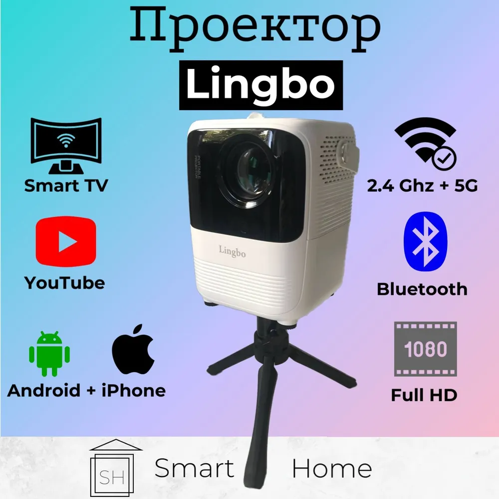 Проектор LINGBO T6 Max (Wi-Fi + Bluetooth) Android + iOs, белый #1