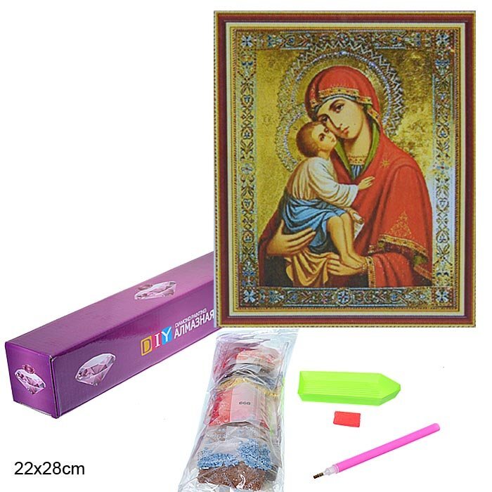 Алмазная мозаика на холсте 22х28. Казанская Богоматерь.