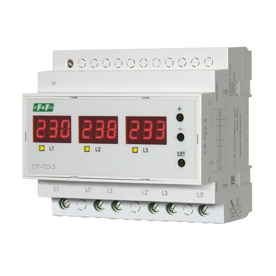 Реле напряжения CP-723-3 трёхфазное, 40А, Евроавтоматика F&F