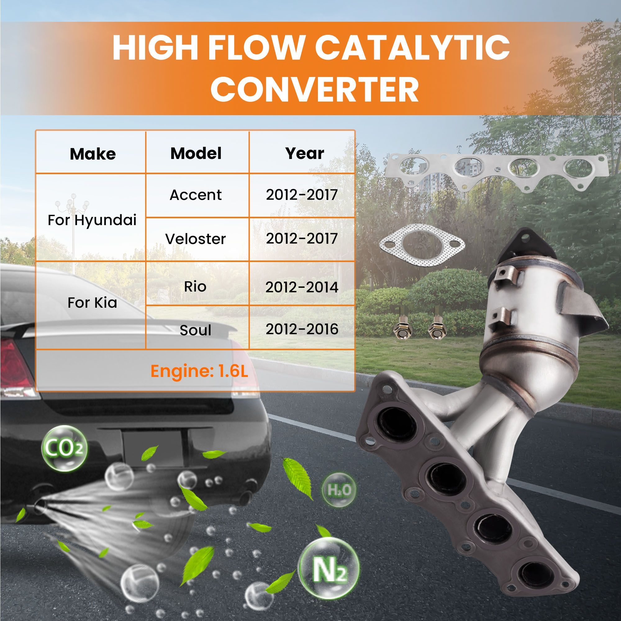 Каталитический конвертер выхлопного коллектора для Hyundai Accent 1.6L ...