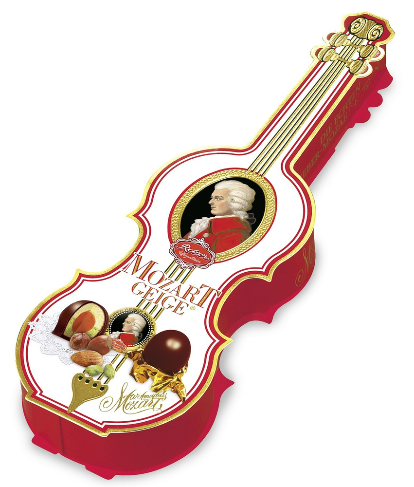 Подарочный набор Reber Mozart Скрипка Моцарта шоколадные конфеты с марципаном, 140г  #1