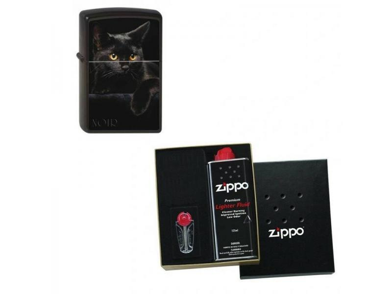 Зажигалка ZIPPO Кошка Black Matte в подарочной упаковке + топливо и кремни  #1