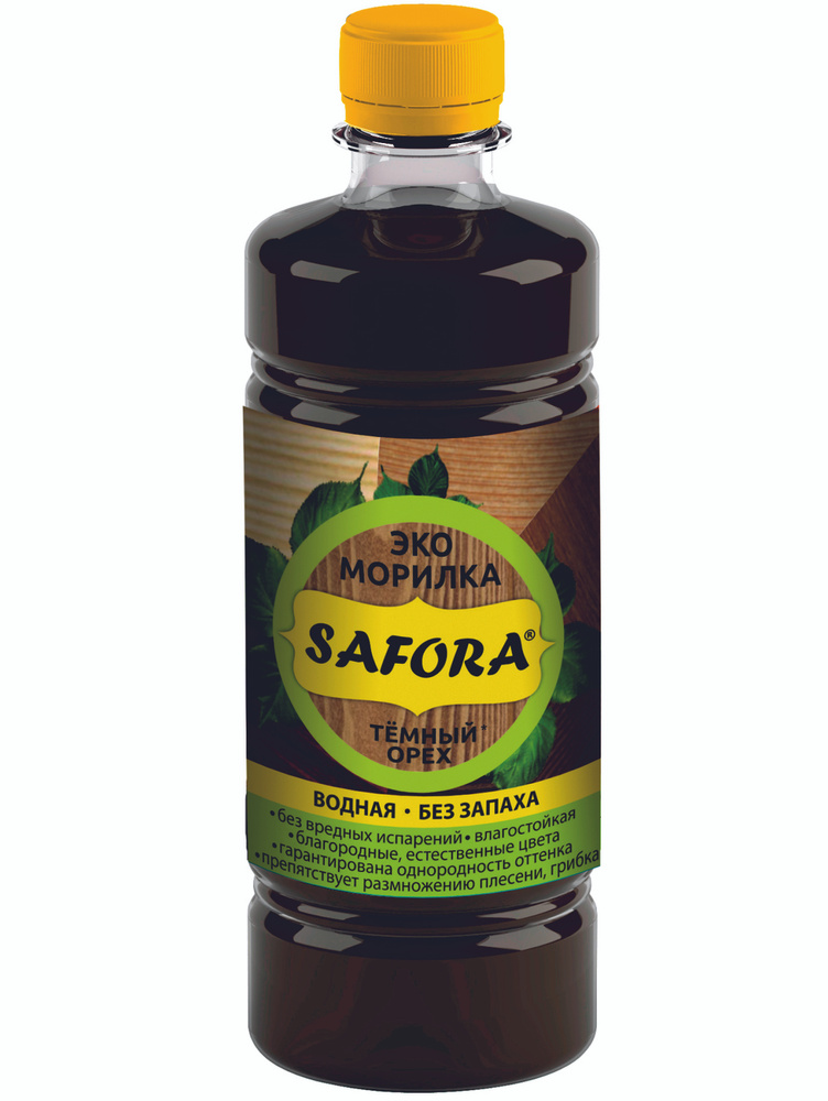 Морилка водная для дерева SAFORA, цвет тёмный орех, 500мл #1