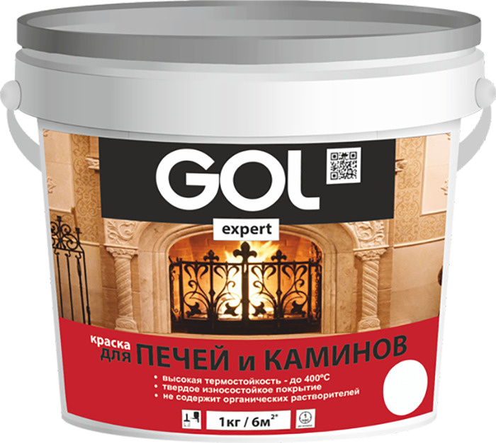 Краска GOL для печей и каминов Термостойкая, Акриловая, Матовая, 3 кг, белый  #1