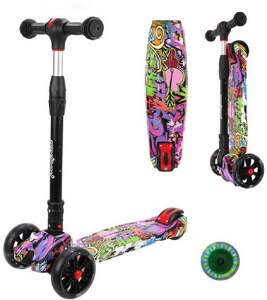 Самокат Гигант складной с подсветкой, широкая дека и колесо 135*90 мм ...