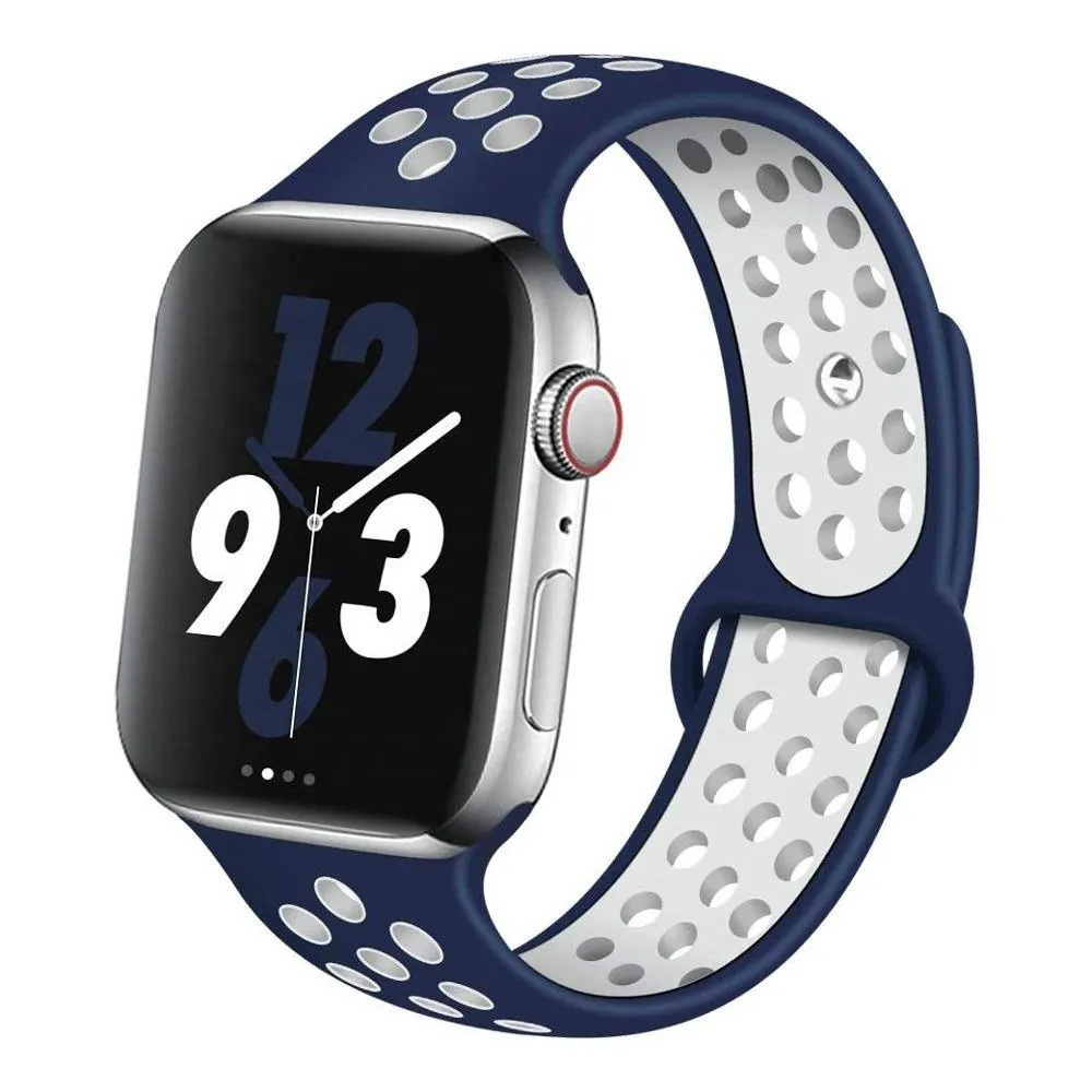 Cиликоновый ремешок спортивный для Apple Watch Series 1-8 - 38/40/41 мм (эпл вотч), синий-белый  #1