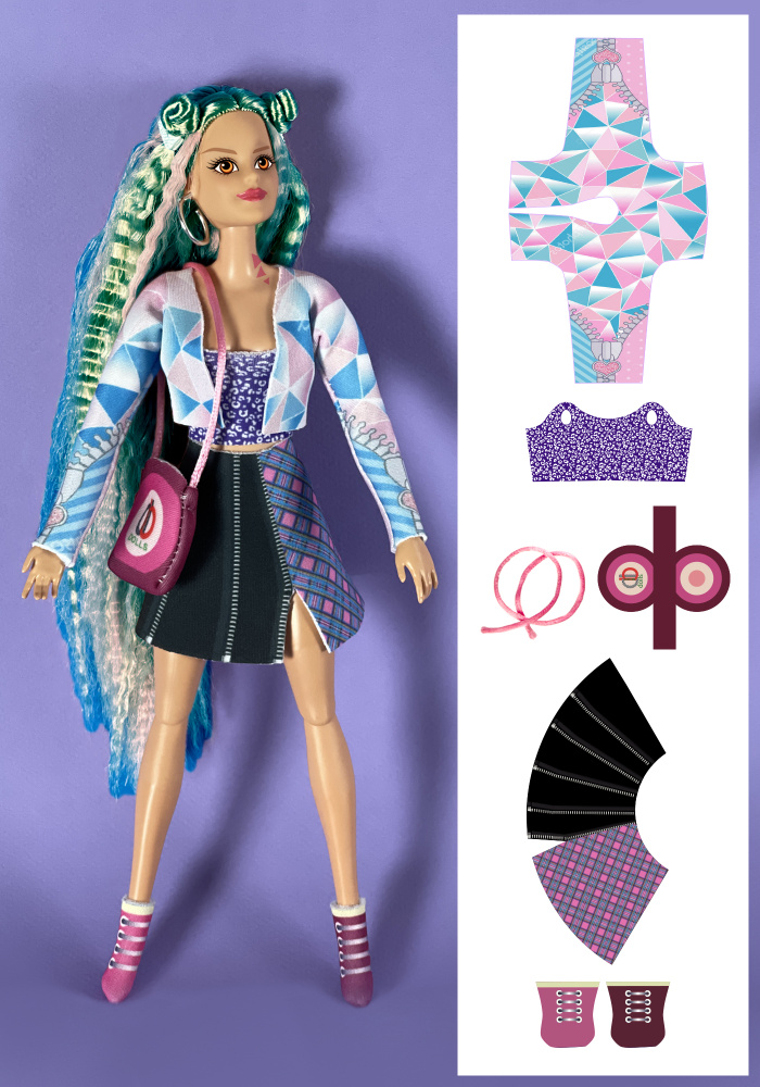 Платье для Барби: Daniele two-pieces dress, с выкройками