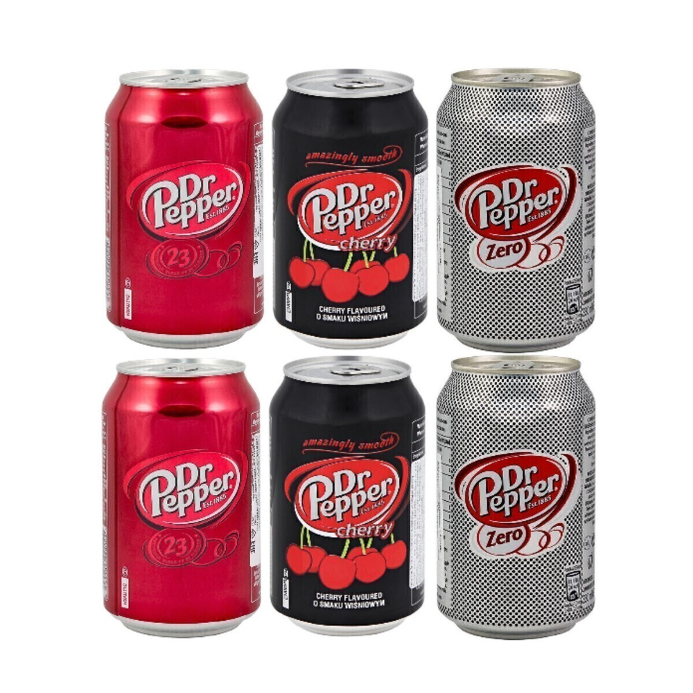 Набор газированных напитков Dr Pepper Classic, Cherry, Zero (Доктор Пеппер Классик, Черри. Зеро), 6 банок #1