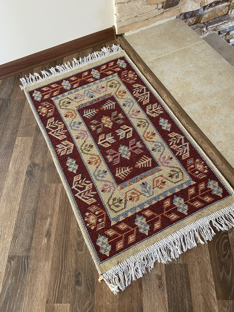 Коврик комнатный двусторонний Kilim Usak из хлопка 50х80 вишневый-кремовый  #1