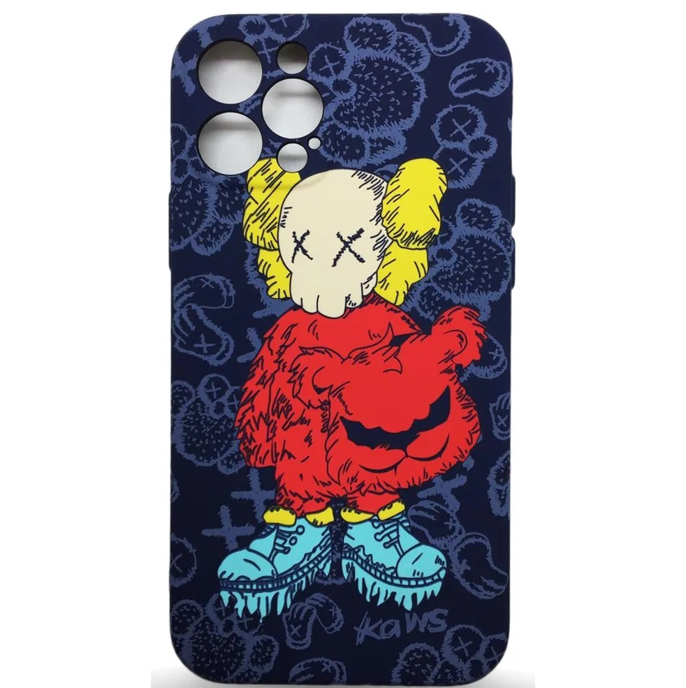 Светящийся чехол LUXO для смартфона Apple iPhone 13 Pro Max, от Kaws /  Накладка с флуоресцентным рисунком / Противоударный бампер / Защита камеры  телефона / Светится в темноте / Разноцветный / Синий -