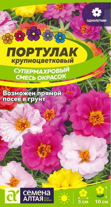 Портулак Супермахровый Смесь окрасок (Семена Алтая), 0,1 г. Крупноцветковый! Возможен прямой посев в #1