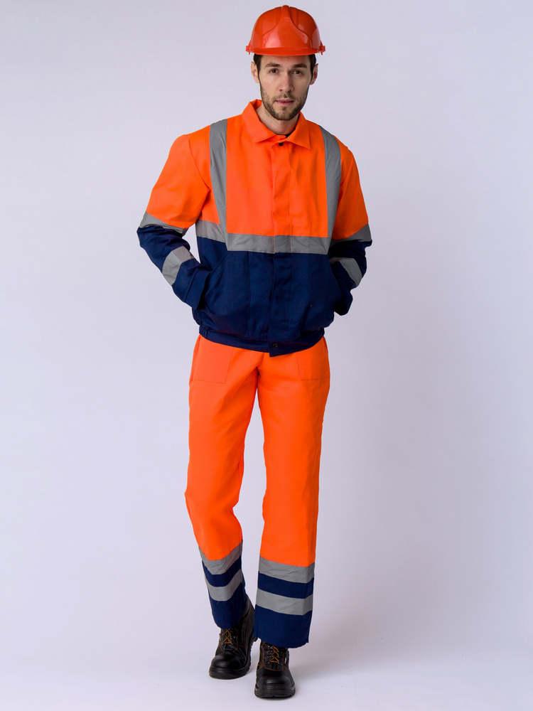 Костюм рабочий Дорожник с укороченной курткой, оранжевый/т.синий (44-46; 182-188)  #1