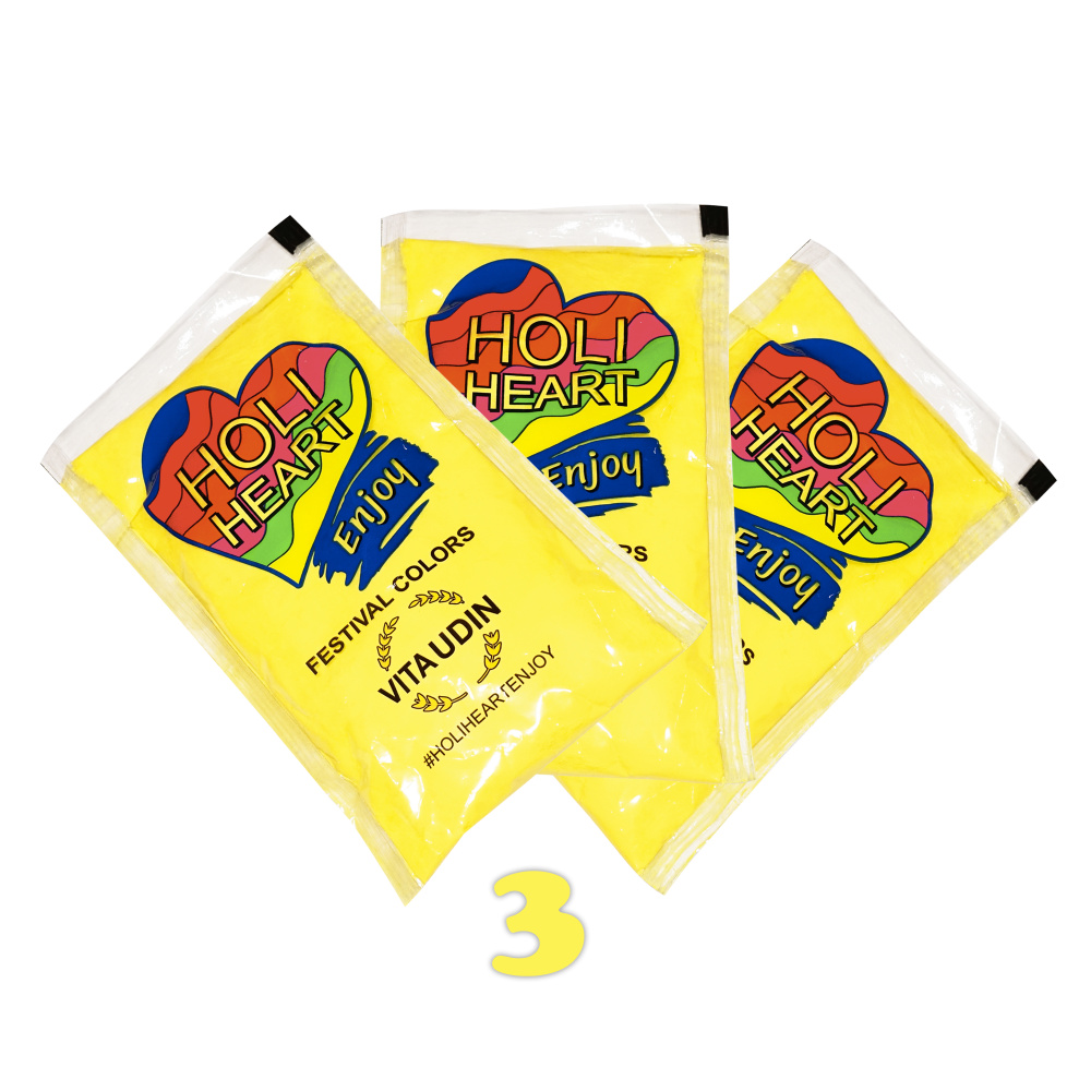 VITA UDIN краски холи HOLI HEART набор цвет желтый 3 шт по 120 гр для фестиваля праздника и детского #1