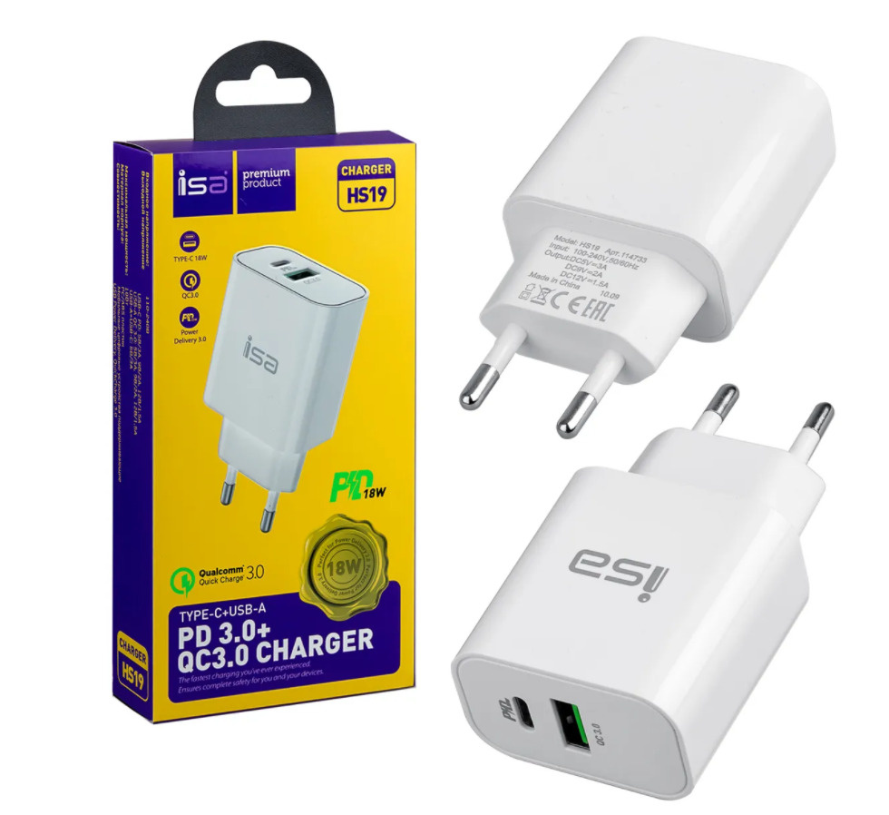 Сетевое зарядное устройство ISA 18W USB-C / Power Delivery 3.0 + USB A  QuickCharge 3.0 / 2 в 1 / Блок питания для телефона Тайп Си / Быстрая  зарядка - купить по выгодной цене в интернет-магазине OZON (564634696)