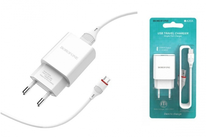 Сетевое зарядное устройство borofone Сетевое USB 2100mAh + micro USB ...