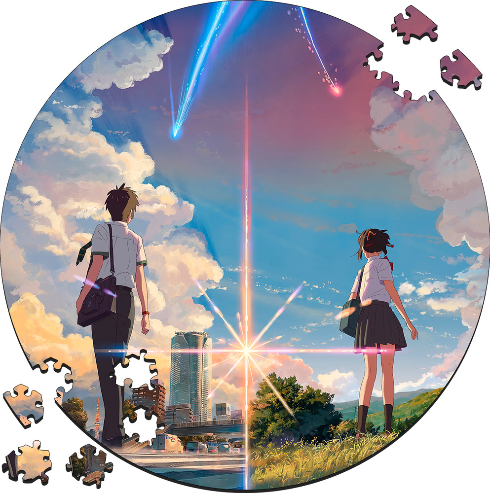 Деревянный пазл - картина на стену Манга Аниме Твое имя Your Name 30х30см  169 деталей