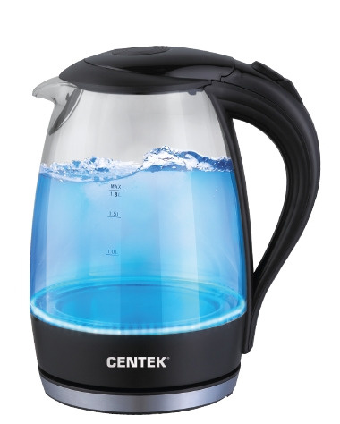 Чайник Centek CT-0042 Black стекло, 1.8л, 2200Вт, внутренняя LED подсветка, кнопка  #1