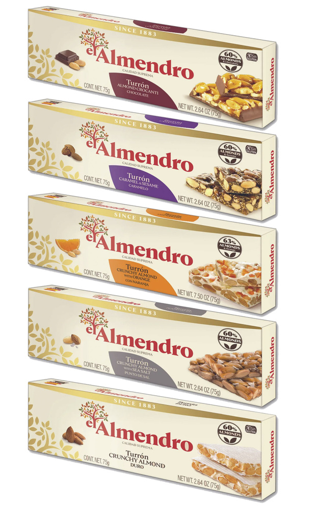 Туррон El Almendro в наборе 5шт (шоколад, кунжут, апельсин, морская соль, классический) 75г, Испания #1