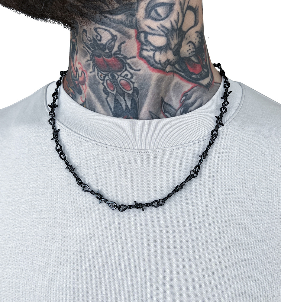 Цепочка мужская толстая "Колючая проволока", черная/ цепь проволока ...