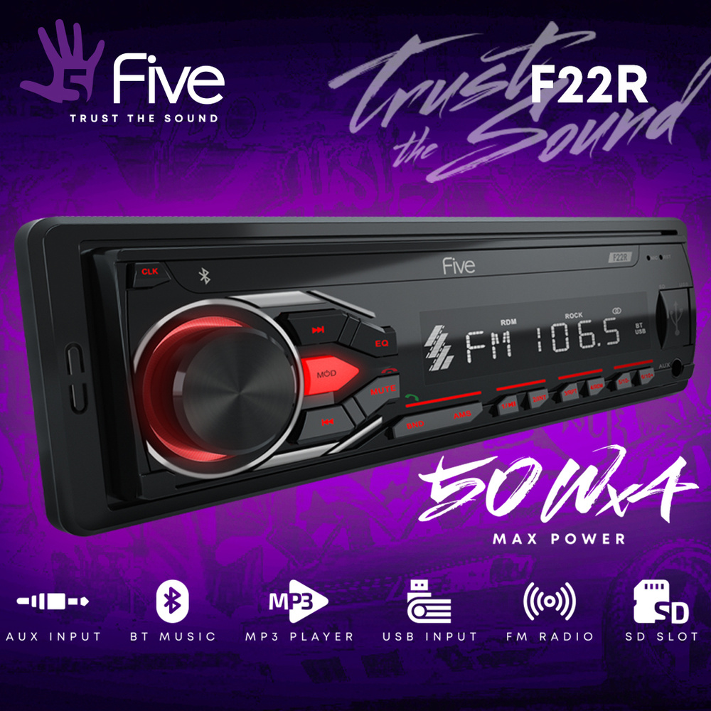 Автомагнитола Five F22R / Bluetooth / USB / 2RCA / AUX