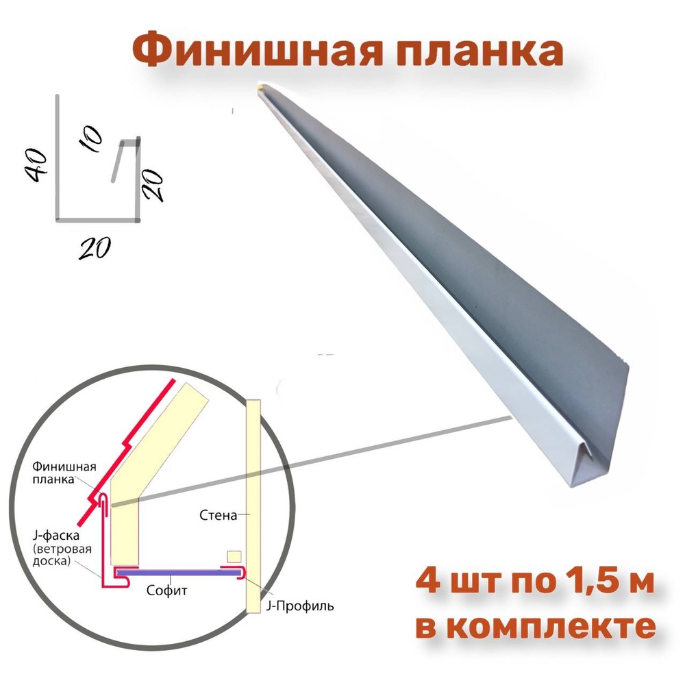 Планка финишная/стартовая/j-профиль металлический/наличник/планка для забора.  Цвет белый 9003 1500мм-4шт - купить с доставкой по выгодным ценам в  интернет-магазине OZON (633925351)